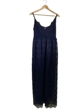 Molly Bracken Navy Floral Lace Maxi Dress – Elegant Scalloped V-Neck | Size M/L